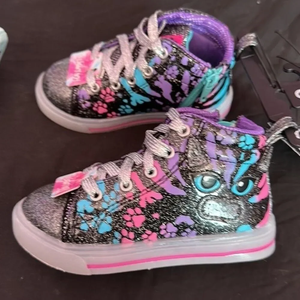 Athletic Works Girl's Light-Up Sneakers Size 8 Purple Pink Silver Shiny Shoes